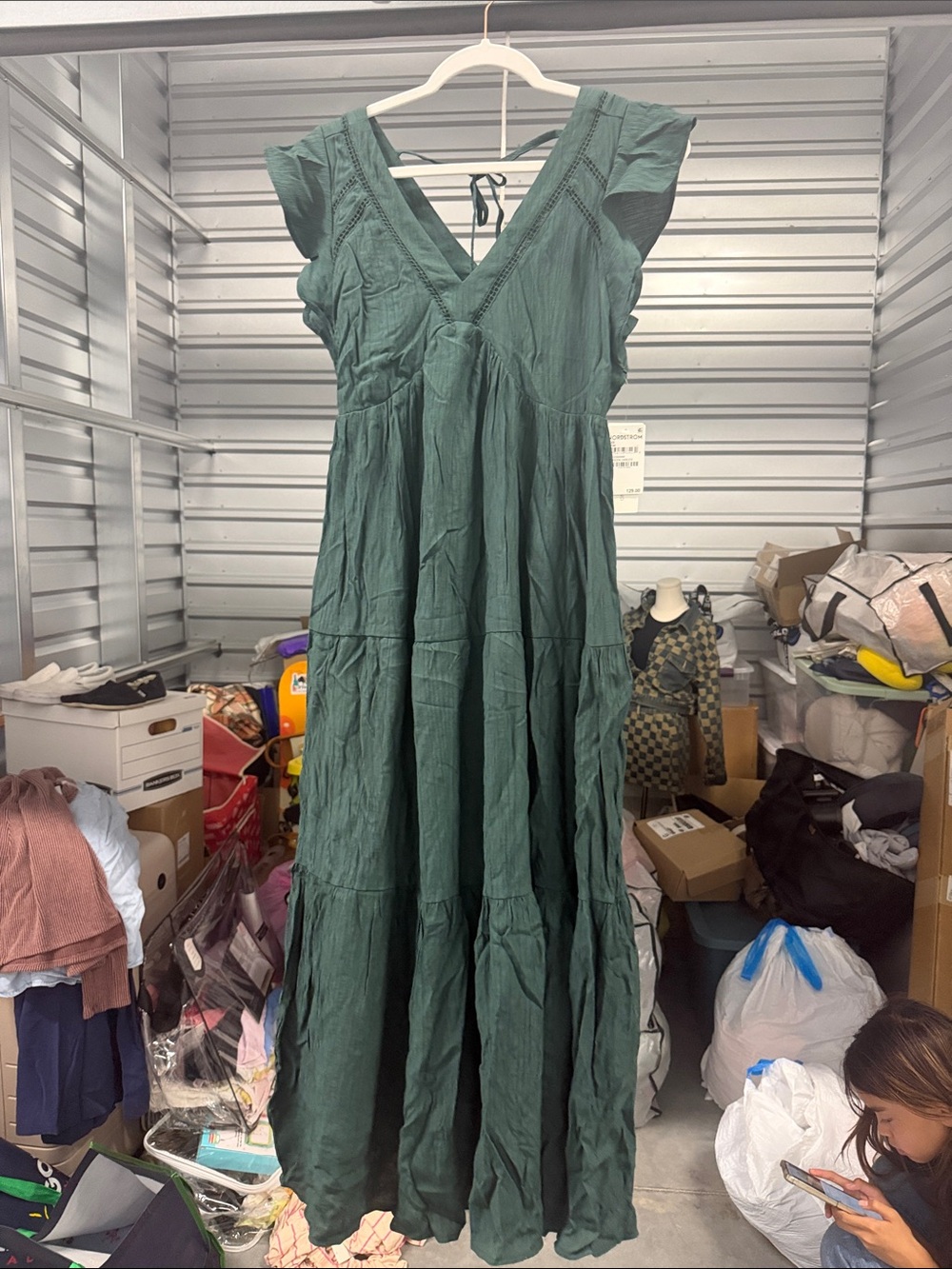 Treasure & Bond Teal Green Ruffled-Sleeve Maxi Dress